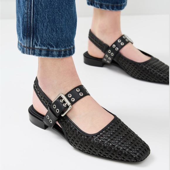 Rag & Bone Astra Woven Buckle Slingback Ballerina Flats - Picture 1 of 8